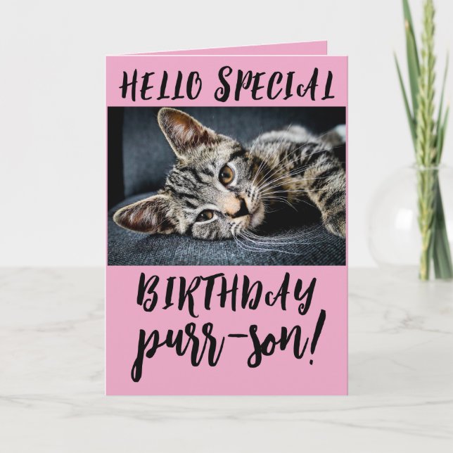CUTE TABBY CAT KITTEN BIRTHDAY GREETING CARDS (Front)