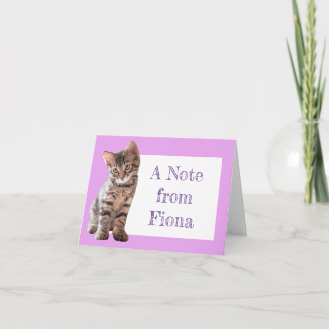 Cute Tabby Cat Kitten Personalised Note Card (Front)
