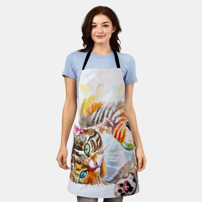 Cute Tabby Cat Merry Cats Christmas Mothers  Apron (Worn)