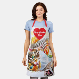 Cute Tabby Cat Merry Cats Christmas Mothers Apron