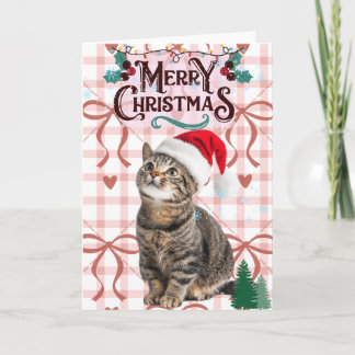 Cute Tabby Cat Merry Christmas Card