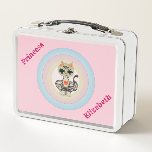 Cute Tabby Cat Metal Lunch Box (Front)