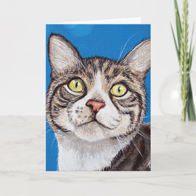 Cute Tabby Cat Painting Card (Front)
