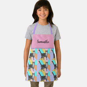 Cute Tabby Cat Pastel Colors Pink Purple Girls Apron