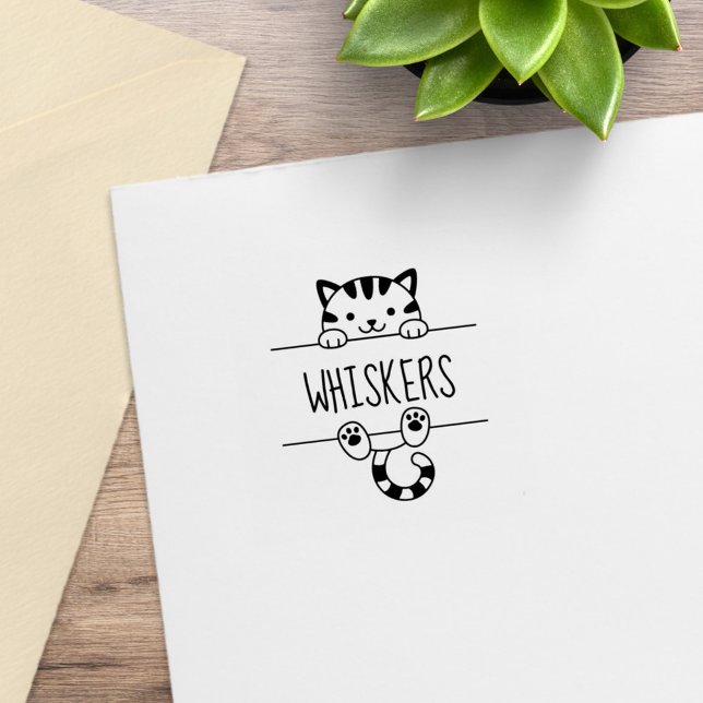 Cute Tabby Cat Peeking Custom Name 1x1 Rubber Stamp (Creator Uploaded)