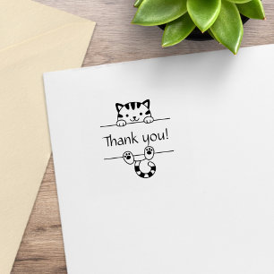 Cute Tabby Cat Peeking Thank You 1x1 Rubber Stamp