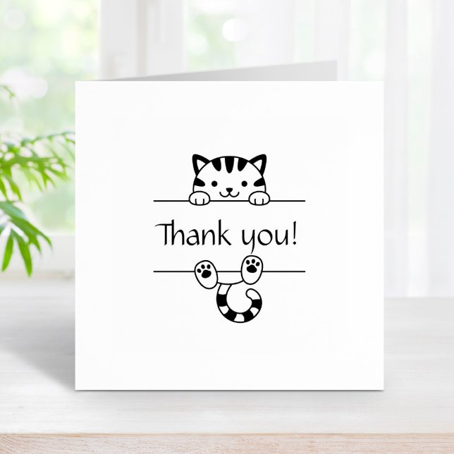 Cute Tabby Cat Peeking Thank You Rubber Stamp (Creator Uploaded)