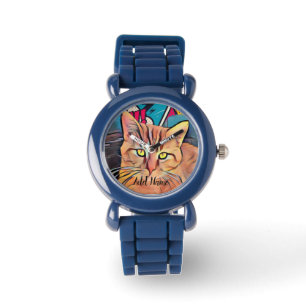 Cute Tabby Cat Personalized Kid's Watch
