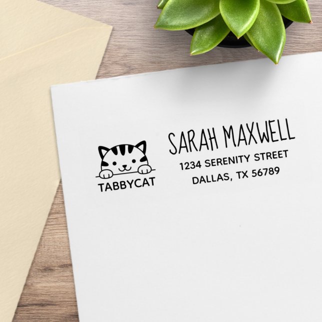 Cute Tabby Cat Pet Name Address Rubber Stamp (Creator Uploaded)
