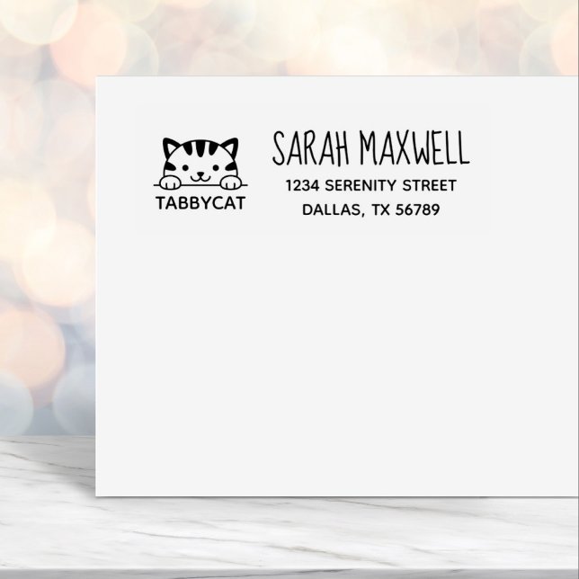 Cute Tabby Cat Pet Name Address Self-inking Stamp (Creator Uploaded)
