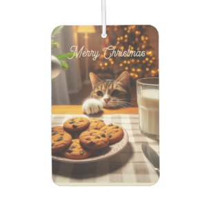 Cute Tabby Cat Reaching for Cookies Christmas Car Air Freshener