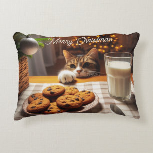 Cute Tabby Cat Reaching for Cookies Christmas Decorative Cushion