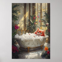 Cute Tabby Cat Relaxing In Luxurious Marble Bath