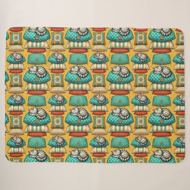 Cute Tabby Cat Resting Sherpa Blanket (Front (Horizontal))