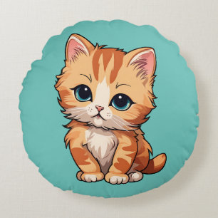 Cute Tabby Cat Round Cushion
