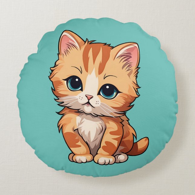 Cute Tabby Cat Round Cushion (Front)