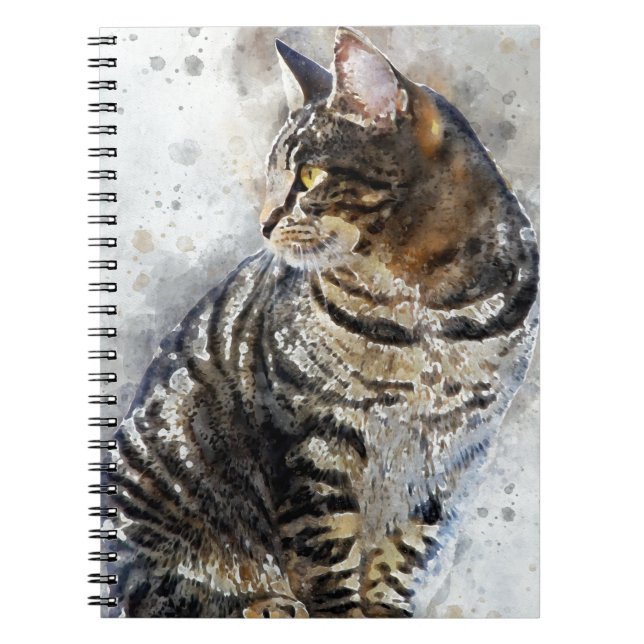 Cute Tabby Cat Watercolor Art Spiral Notebook (Front)