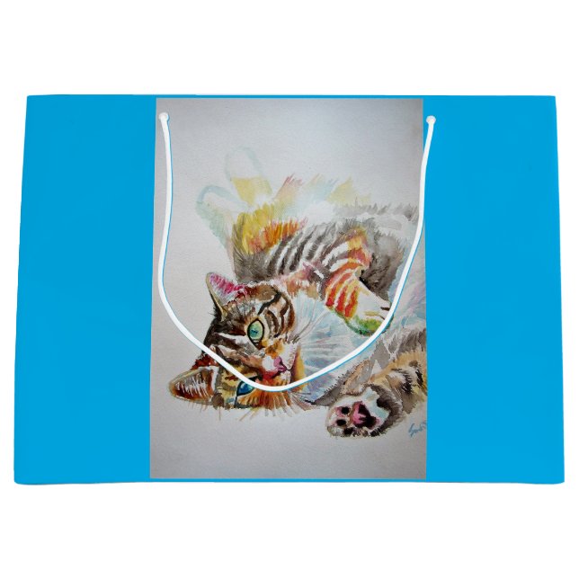 Cute Tabby Cat Watercolour blue cats Gift Bag (Front)