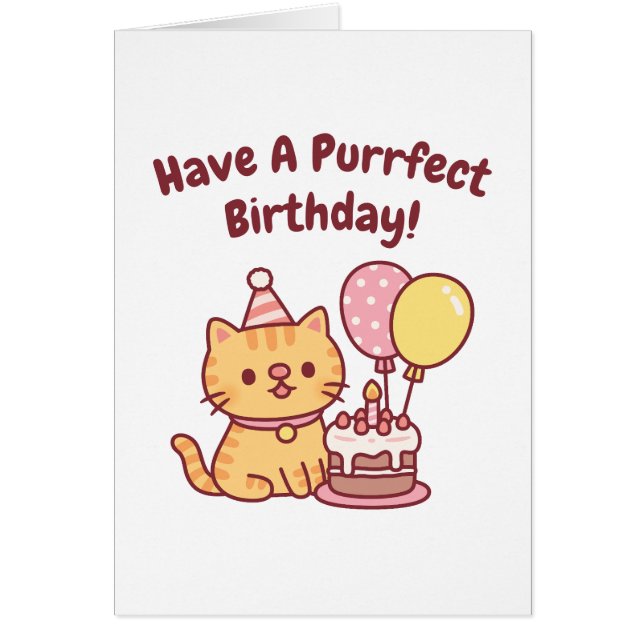 Cute Tabby Cat With Cake Purrfect Birthday Funny (Front)