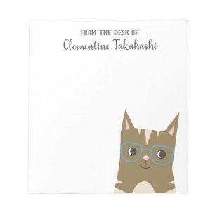 Cute Tabby Cat with Glasses Add Your Name Notepad