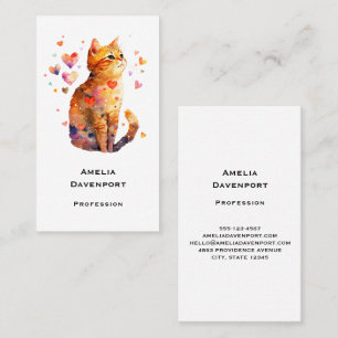 Cute Tabby Cat with Hearts Business Card