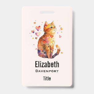 Cute Tabby Cat with Hearts ID Badge