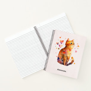 Cute Tabby Cat with Hearts Notebook