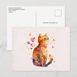 Cute Tabby Cat with Hearts Postcard