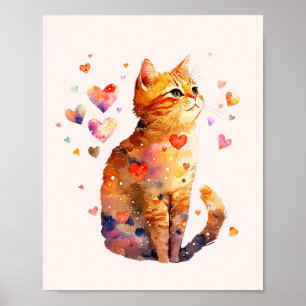 Cute Tabby Cat with Hearts Poster