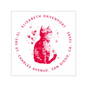 Cute Tabby Cat with Hearts Self-inking Stamp