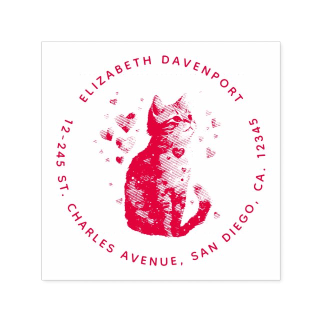 Cute Tabby Cat with Hearts Self-inking Stamp (Design)