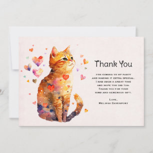 Cute Tabby Cat with Hearts Thank You Card