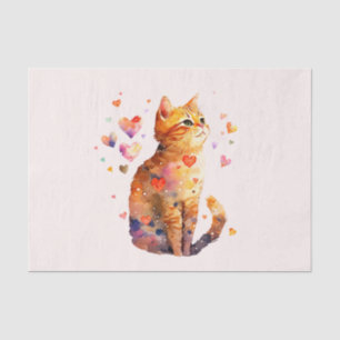 Cute Tabby Cat with Hearts Tissue Paper