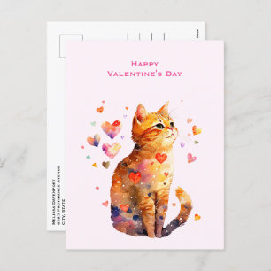 Cute Tabby Cat with Hearts Valentine's Day Holiday Postcard