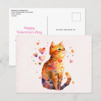 Cute Tabby Cat with Hearts Valentine's Day