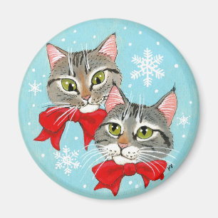 Cute tabby cats, Christmas winter snow Magnet
