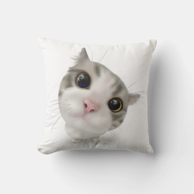 Cute Tabby Kitten Cartoon Cushion (Front)
