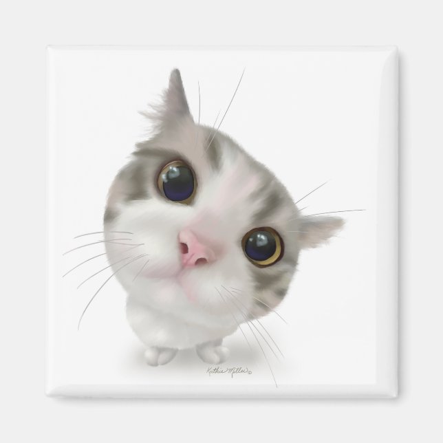 Cute Tabby Kitten Cartoon Magnet (Front)