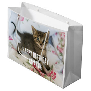 Cute Tabby Kitten Looking Surprised Birthday Large Gift Bag
