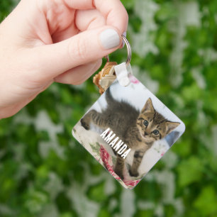Cute Tabby Kitten Looking Surprised Key Ring
