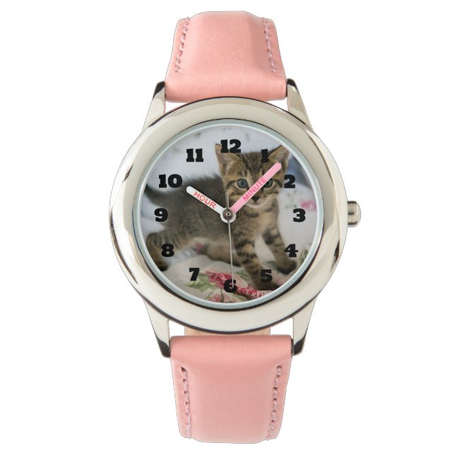 Cute Tabby Kitten Looking Surprised Watch (Front)