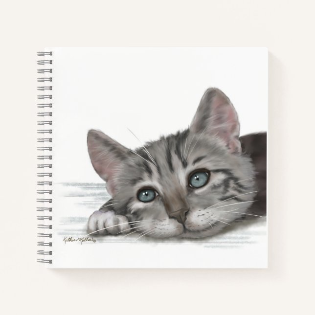  Cute Tabby Kitten Resting Cartoon Notebook (Front)