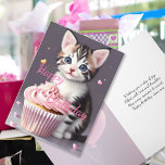 Cute Tabby Kitten Sweet Cupcake Birthday Greeting Card<br><div class="desc">Get ready to celebrate in style with our adorable birthday card! Featuring a cute tabby kitten and a tempting pink cupcake on the front, it's the perfect way to bring a smile to someone's face. Inside, you'll find two pink heart balloons, adding a touch of charm to the heartfelt message....</div>