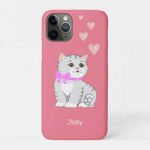 Cute Tabby Kitty Cat & Hearts on Pink Case-Mate iPhone Case