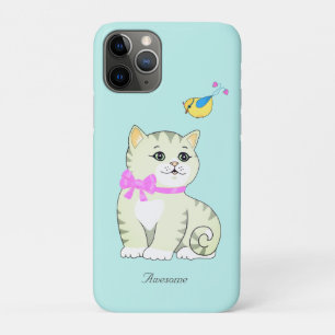 Cute Tabby Kitty Cat on Light Blue Case-Mate iPhone Case