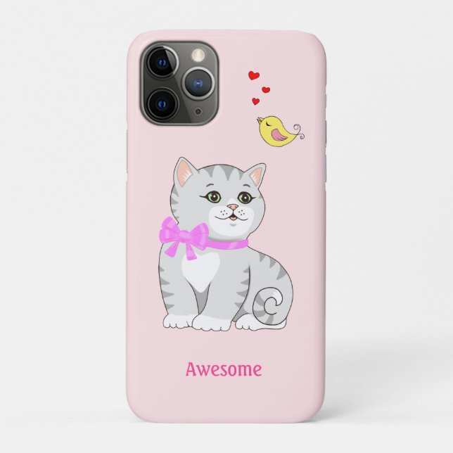 Cute Tabby Kitty Cat on Light Rose Gold Case-Mate iPhone Case (Back)