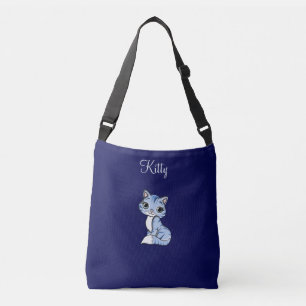 Cute tabby kitty cat on navy blue crossbody bag