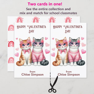 Cute Tabby Kitty Cats Kid's Valentine Party Card