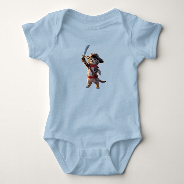 Cute Tabby Pirate Baby Bodysuit (Front)