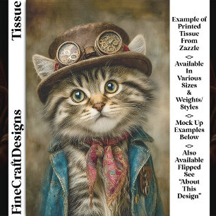 Cute Tabby Steampunk Kitten in Hat DN6L Decoupage Tissue Paper